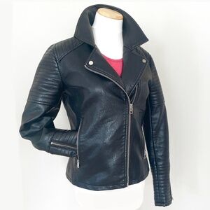 TOPSHOP: Black Faux Leather Bomber Jacket: Size 6